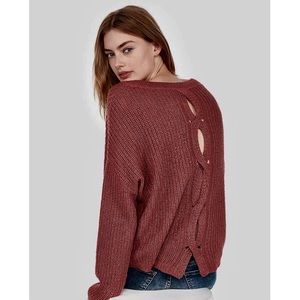 Express Cable Knit Split Back Pullover Sweater